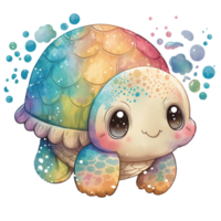 coloré et espiègle bébé tortue illustration dans aquarelle style avec l'eau laissez tomber éclaboussure, ai génératif png