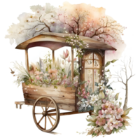 Vintage ▾ fiore carrello, ruota carriola, acquerello, ai generato png