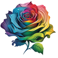 Rainbow rose watercolor art, png