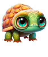 dibujos animados linda Tortuga con grande ojo aislado, ai generativo png