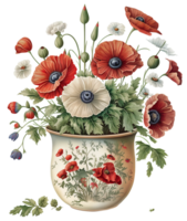 Colorful flowers bouquet in a vase, png