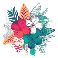 Retro tropical flower and leaves, png