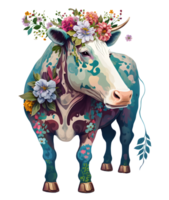 vaca cabeça com flores isolado, ai generativo png