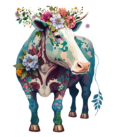 cow head with flowers isolated, png