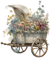 ancien le chariot avec fleurs, brouette avec fleurs, isolé, ai génératif png