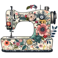 Vintage Sewing Machine Floral Watercolor Graphic, png