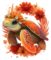 Sea turtle with flower watercolor, png