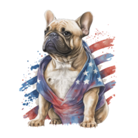 Watercolor French dog, 4th of July element, png