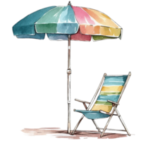 rétro aquarelle plage parapluie avec chaise, ai génératif png