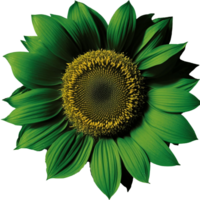 Green sunflower illustration isolated, png