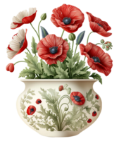 Colorful flowers bouquet in a vase, png