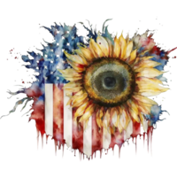 vattenfärg solros amerikan flagga, 4:e av juli, ai generativ png