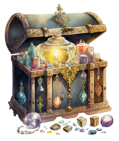 treasure chest with jewelry isolated, png