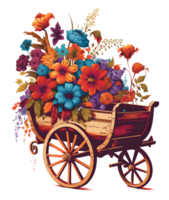 wheelbarrow with flowers, cart with flowers, isolated, png