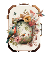 watercolor vintage suitcase with floral design, png