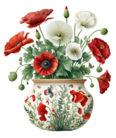 Colorful flowers bouquet in a vase, png