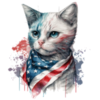acuarela gato con Estados Unidos bandera, 4to de julio elemento, ai generativo png