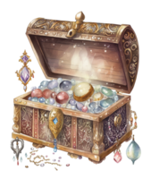 treasure chest with jewelry isolated, png