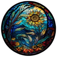 Stained glass sunflower, png