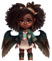 Black african little cute fairy girl, isolated, png