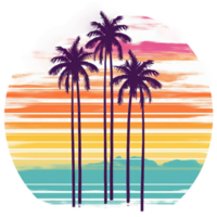 Retro sunset palm beach tropical watercolor, png