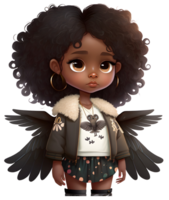 Black african little cute fairy girl, isolated, png