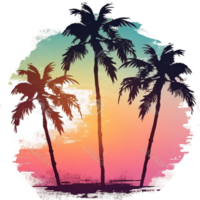 Retro sunset palm beach tropical watercolor, png