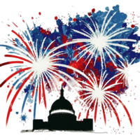 Watercolor fire crack, fire burst in the sky, 4th of July element, png