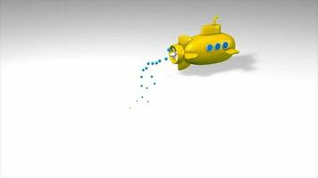 Diversão animação, brinquedo submarino, bolha, amarelo. video