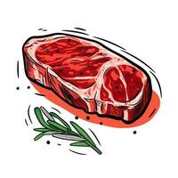 Fresh piece of meat. Steak, ribeye, sirloin. Vector illustration isolated on white background.