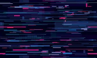 Futuristic neon glitch background. Glitched nightlife tech lines, street light motion and technology seamless pattern vector design