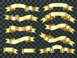 Realistic gold banner. Golden horizontal celebration ribbon. Scroll ribbons and award banners isolated vector illustration
