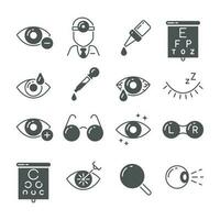 Optometry icons. Eye and glasses, vision and lens, laser surgery signs. Ophthalmology vector symbols