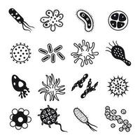 Biology diseases virus and mold bacteria hygiene icon. Biological disease and immune black icons vector set