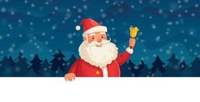 Cartoon christmas Santa Claus. Winter holiday, Happy New Year frame or Xmas vector header background