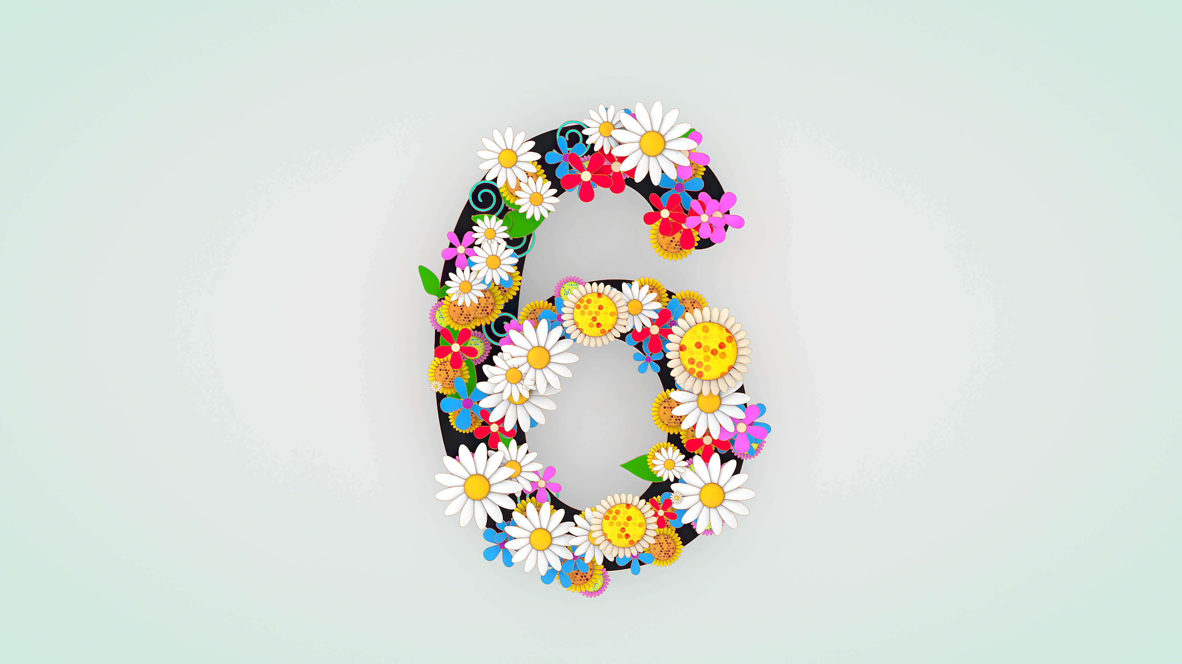 Numerical digit floral animation, 6. 23955968 Stock Video at