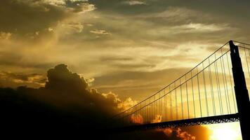 Golden Gate Bridge over sunset, 3d animation. video