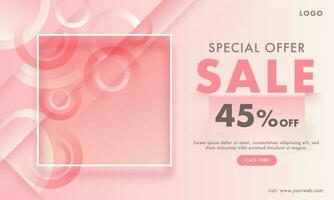 Sale web banner design with discount offer and empty square frame given for your image on pink abstract background for Special Offer. vector