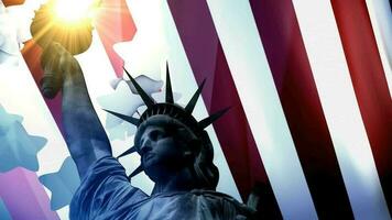 concepto patriótico animación, estatua libertad con americano bandera. video