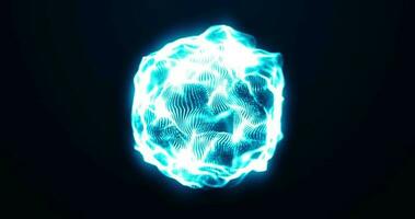 partikel sfär blå, abstrakt energi boll, vetenskap, teknologi, blå energi källa på en mörk bakgrund, sömlös slinga 4k video, rörelse 3d video