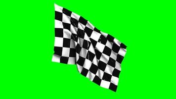 acenando xadrez bandeira animação com verde tela, Esportes, Preto e branco. video
