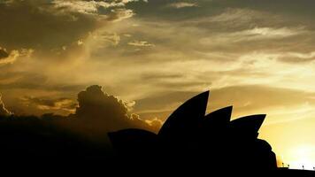 Sydney Opera House over sunset, 3d animation. video