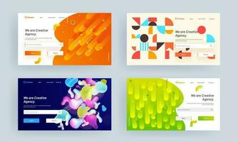 Creative Agency landing page design set in different abstract pattern background. vector