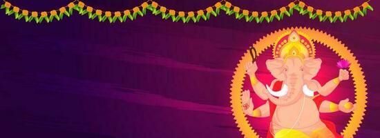 sitio web encabezamiento bandera diseño con señor ganesha estatua en resumen púrpura antecedentes para ganesh chaturthi festival celebracion. vector