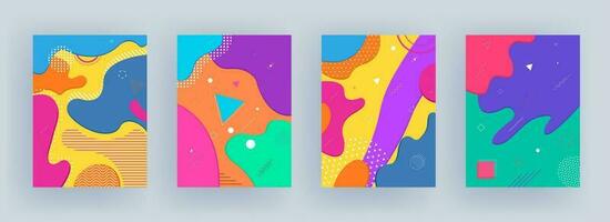 Set of Colorful fluid art abstract background with geometric elements. vector