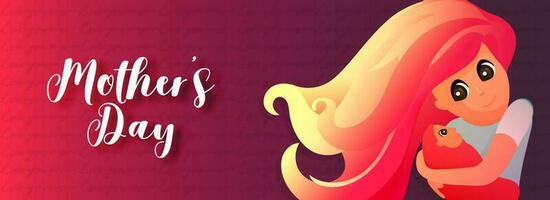 Header or banner design with illustration of mom hugging her infant for Mother's Day celebration. vector