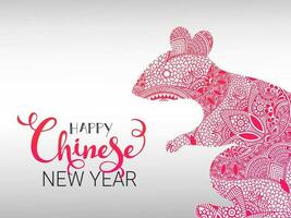 Happy Chinese New Year Greeting Card Design with Rat Chinese Zodiac in Pink Color on Grey Background. vector