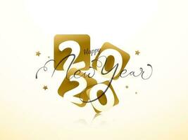 2020 Text in Golden Square Shape with Stars on White Background for Happy New Year Celebration. vector