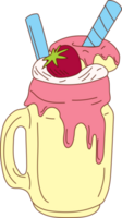 A milkshake with a strawberry and ice cream cone. png