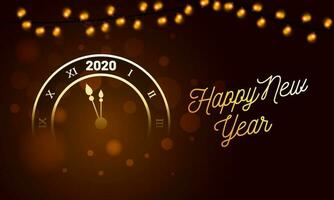 Illustration of countdown timer with lighting garland decorated on brown bokeh background for Happy New Year 2020 celebration concept. vector